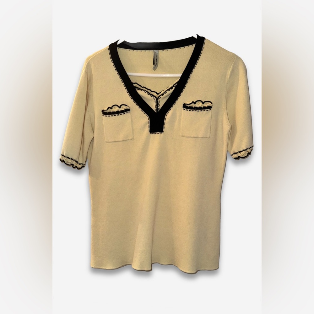 Tessori Pastel Yellow Top with Black Embroidery